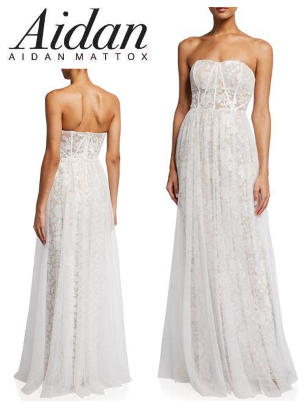 Aidan by AIDAN MATTOX Strapless Embroidered Floral Mesh Gown